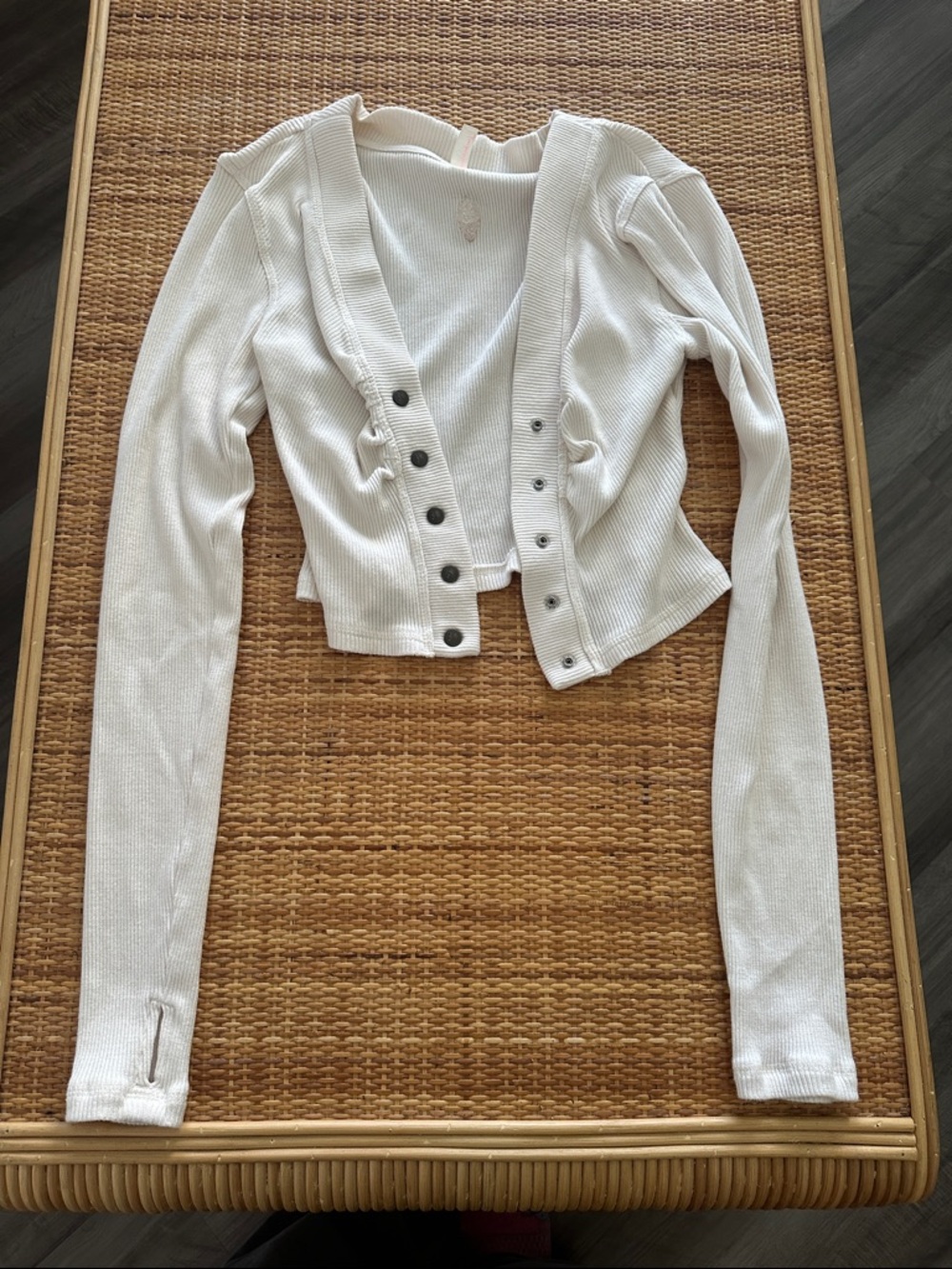 FP Movement by Free People White Ribbed Snap-Front Long Sleeve Crop Cardigan